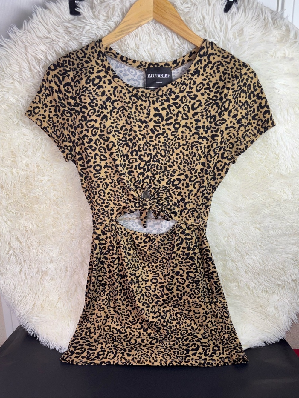 Kittenish Leopard-Print Tie-Front Dress - Tan & Black